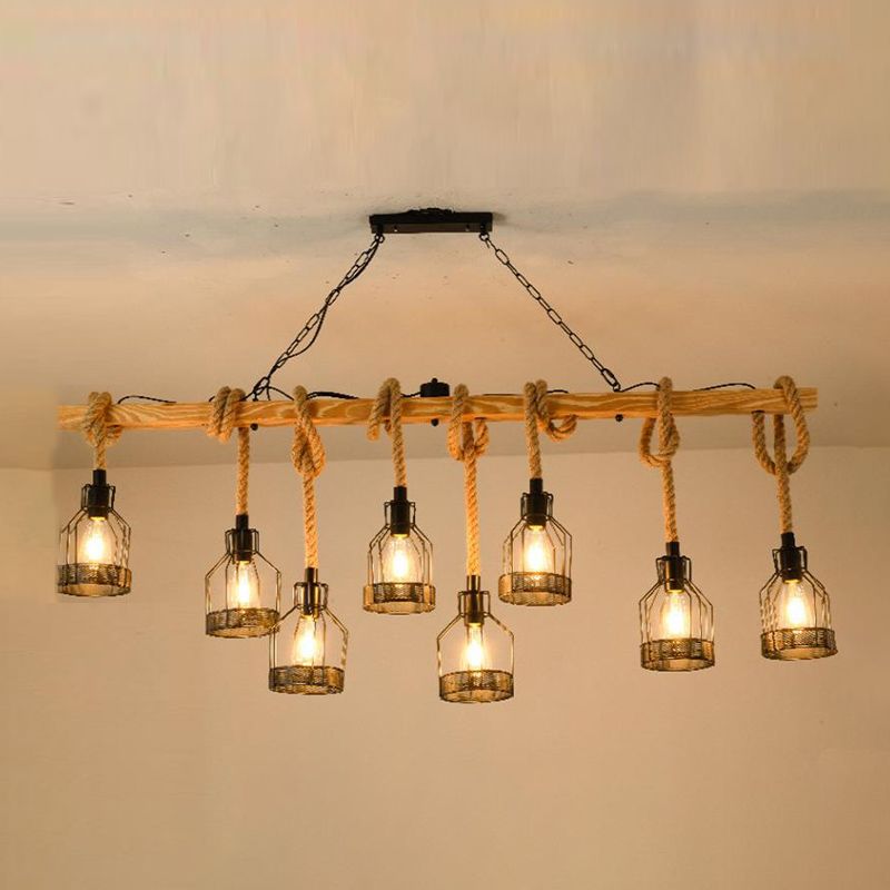 Linear Island Lighting Retro Style Wood Chandelier Lights for Bar