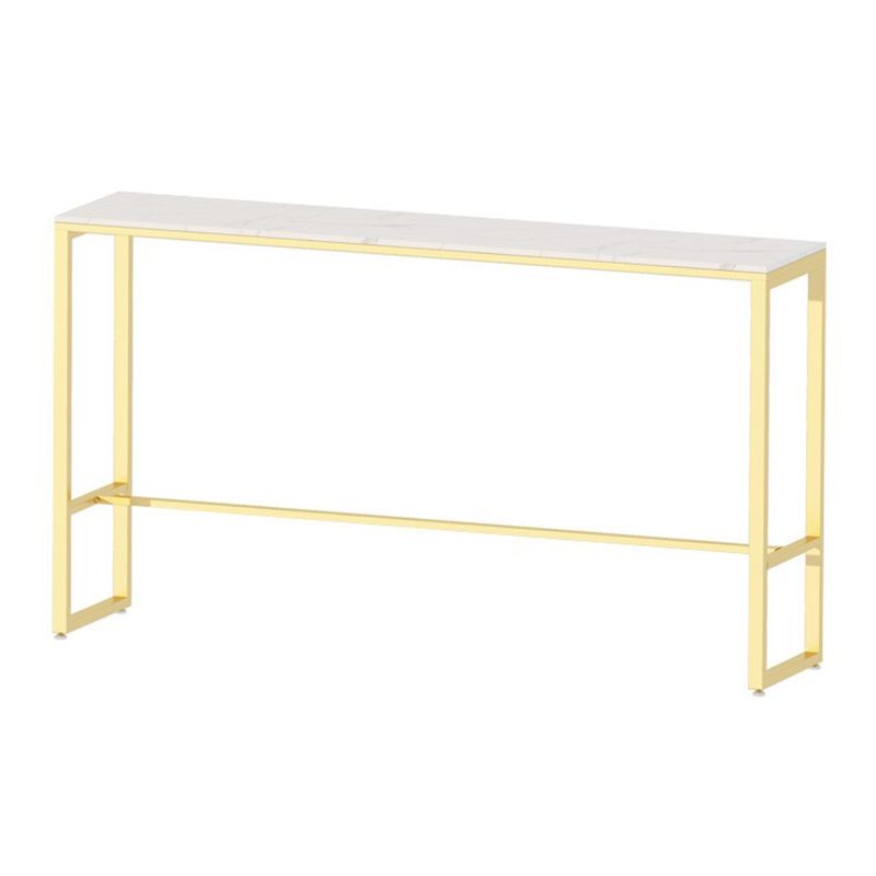 Rectangular Sintered Stone Top Bar Table Luxurious Bar Table with Trestle Base in Gold
