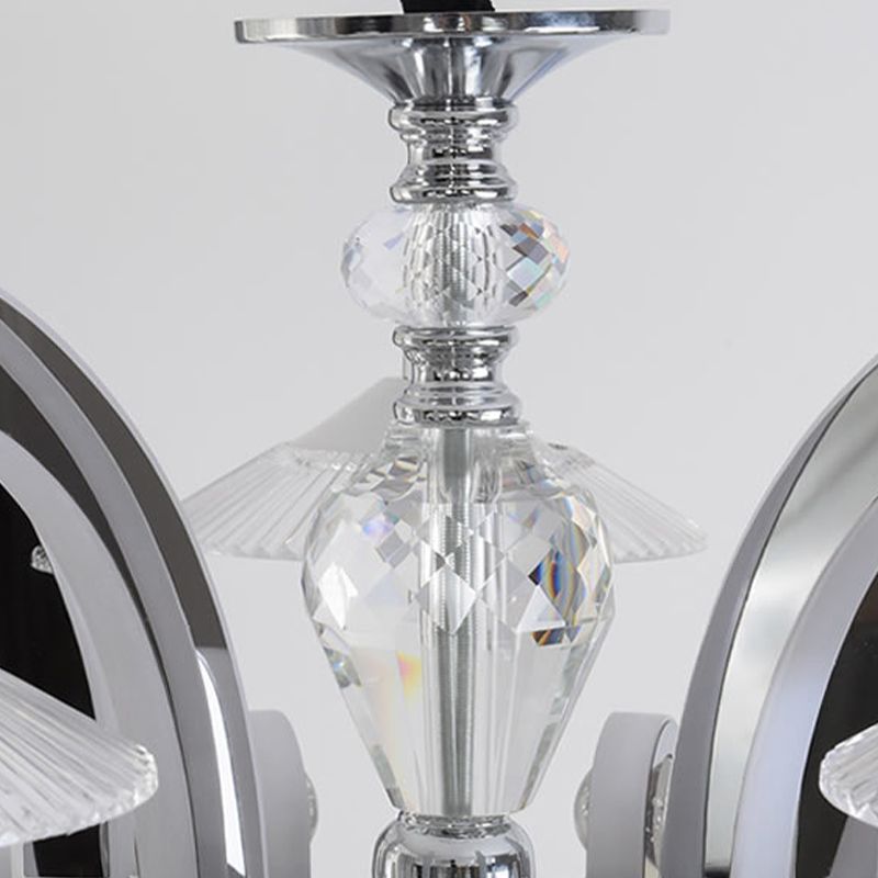 Flared Dining Room Pendant Ceiling Light Simple Ridged Crystal 6 Heads Chrome Hanging Chandelier