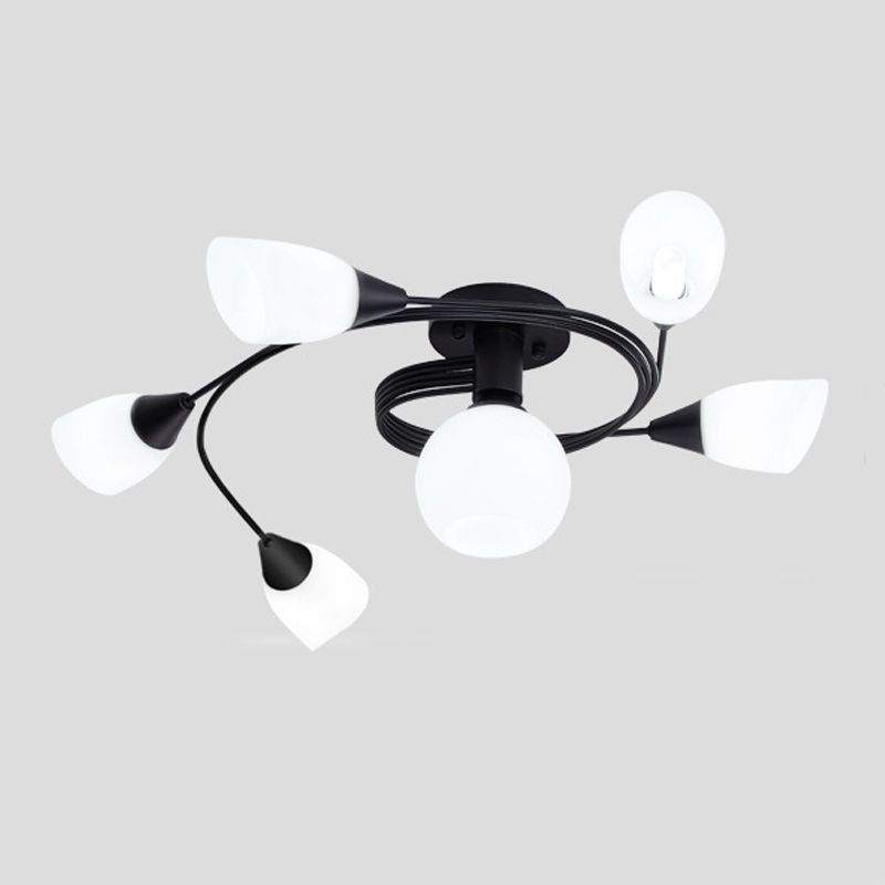 Bell Shape Ceiling Lamp Modern Iron Flush Mount with Glass Lampshade for Bedroom