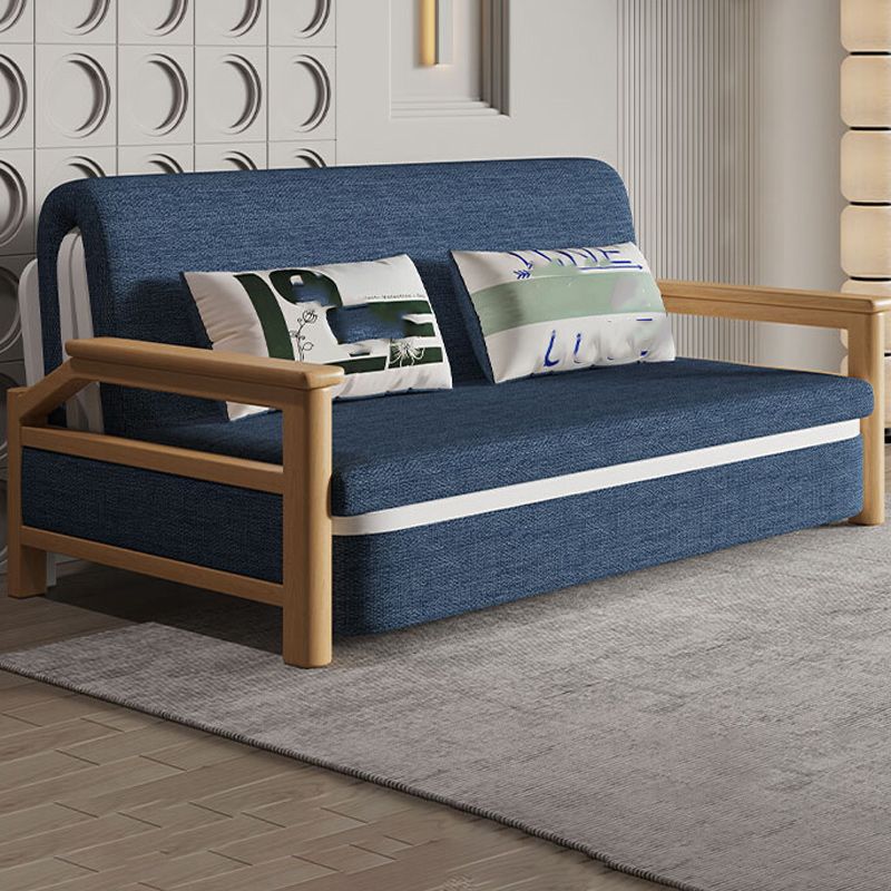 Scandinavian Blue Futon Sleeper Sofa Square Arms Futon and Mattress