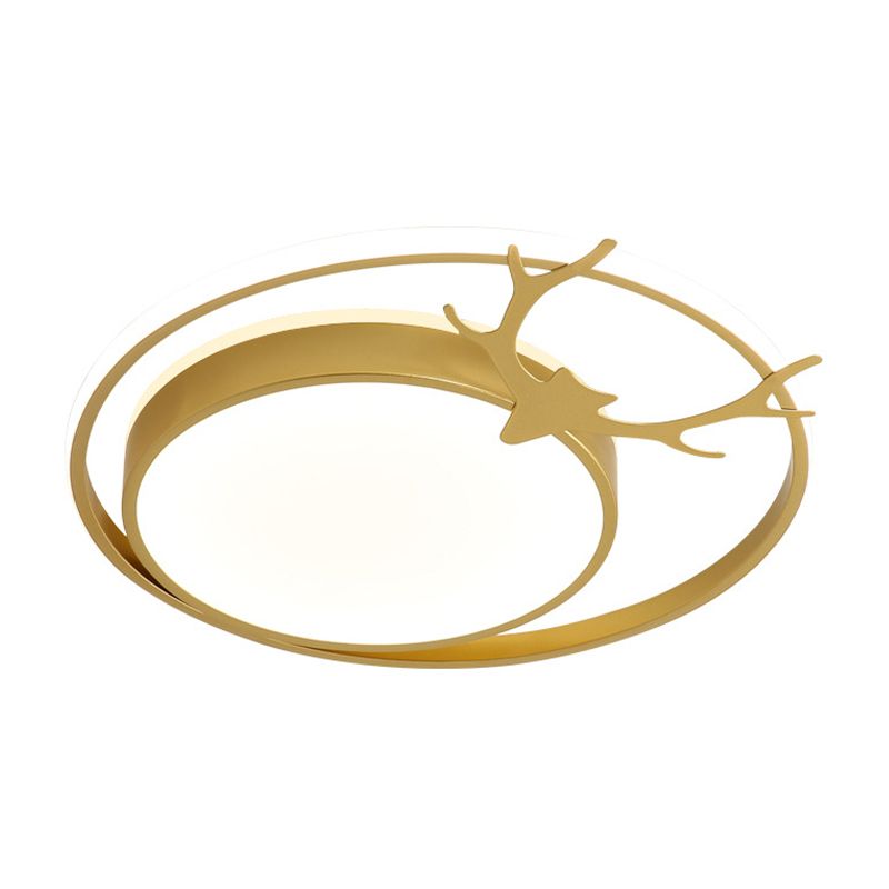 Grey/Gold LED Round Flush Lamp Fixture Modernist Acrylic Ceiling Mounted Light with Antler Design