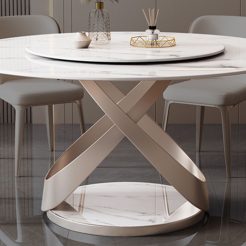 Mesa de comedor redondo Mesa de cena de pedestal de piedra de estilo de lujo con placa giratoria