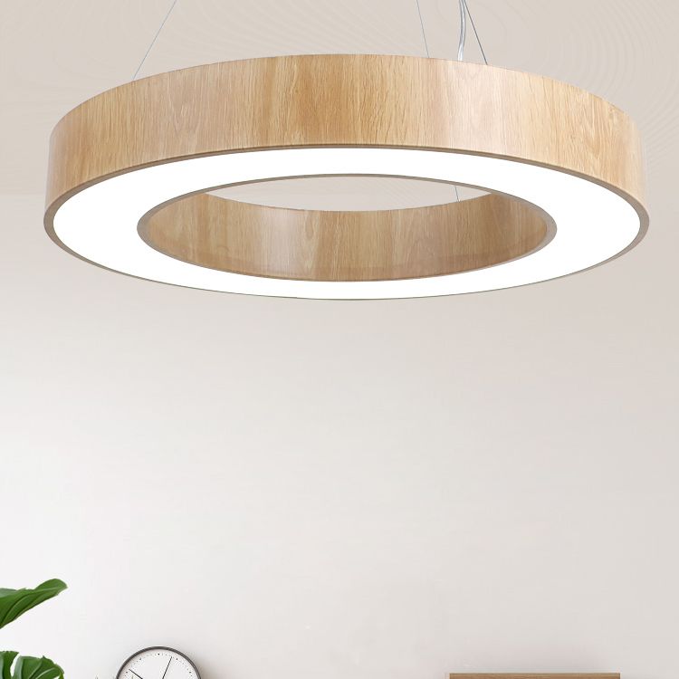 Illuminazione a sospensione circolare in stile nordico finitura in legno da ufficio in metallo luce a sospensione