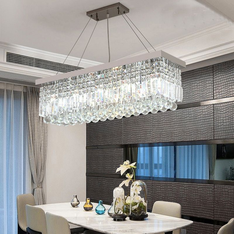 Modern Dining Chandelier Pendant Rectangle Crystal Hanging Lamp for Kitchen Dining Room
