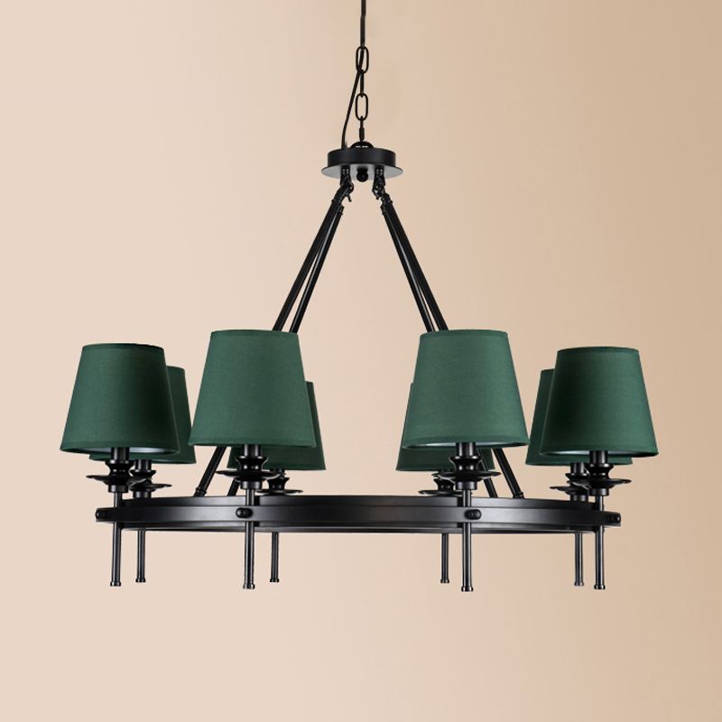 8 lampadario Circolo lampada a sospensione Circolo RETRO Green Metal Affermazione del soffitto con tonalità in tessuto conico