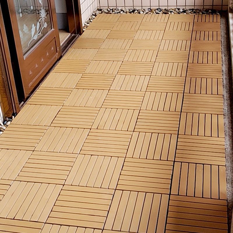 Yellow 6-Slat Square Wood Flooring Tiles Snap Fit Installation Floor Board Tiles