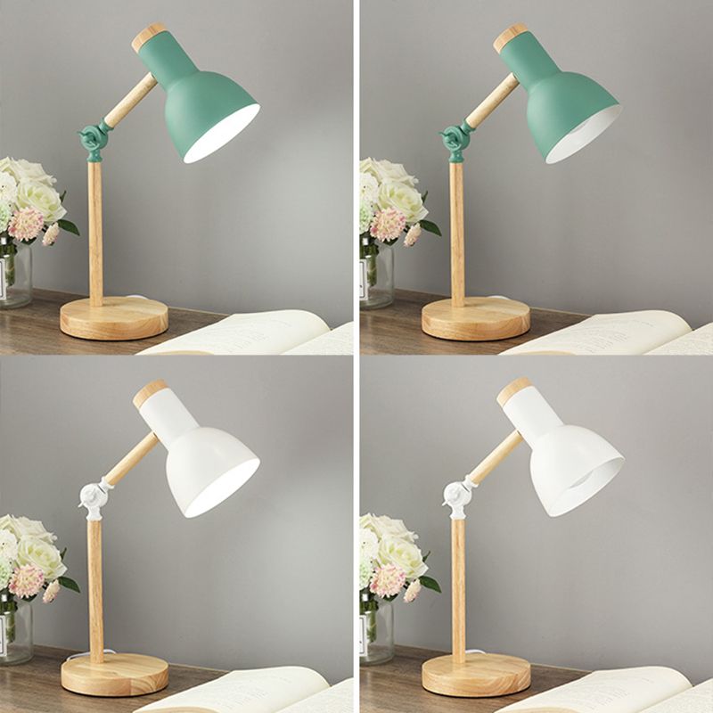 Lacquered Iron Adjustable Table Lamp in Modern Creative Style Wooden Dome Table Light for Bedroom