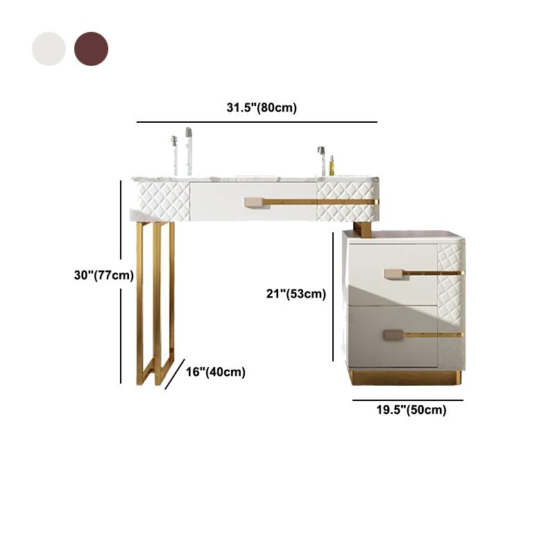 Faux Leather Vanity Dressing Table Set with 3 Storage Drawers