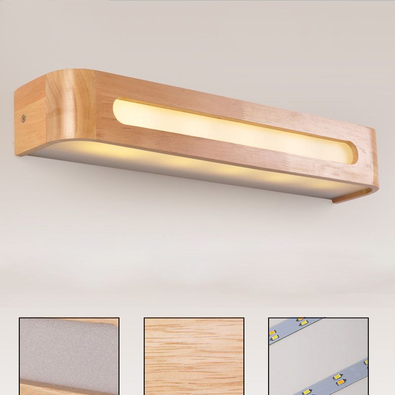Log kleur LED -wand sconce in moderne beknopte stijl houten rechthoekige wandlamp met acrylschaduw