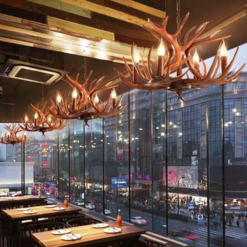 Deer Horn Shape Resin Suspension Light Rustic Dining Room Chandelier Light Fixture