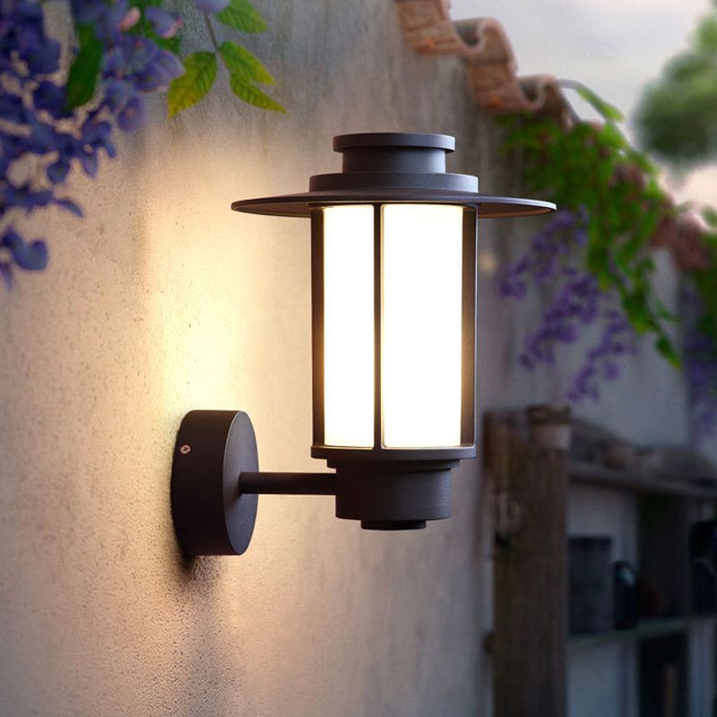 1 Light White Glass Wall Mount Lighting Lodge Style Coffee Finish Outdoor Wall Sconce Light
