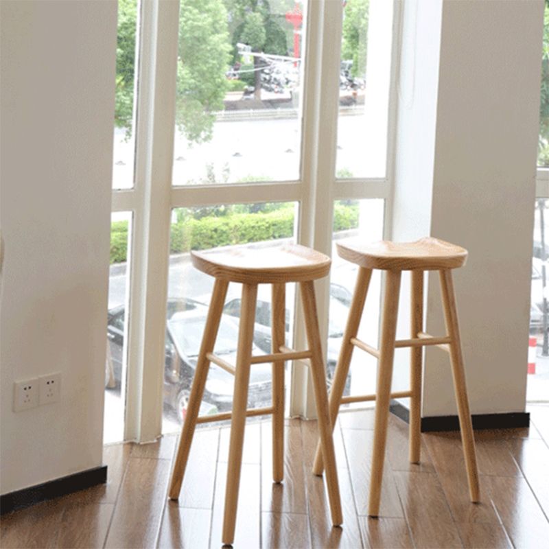 Industrial Armless Backless Counter Stool Wood Bar Stool with Pedal for Cafe