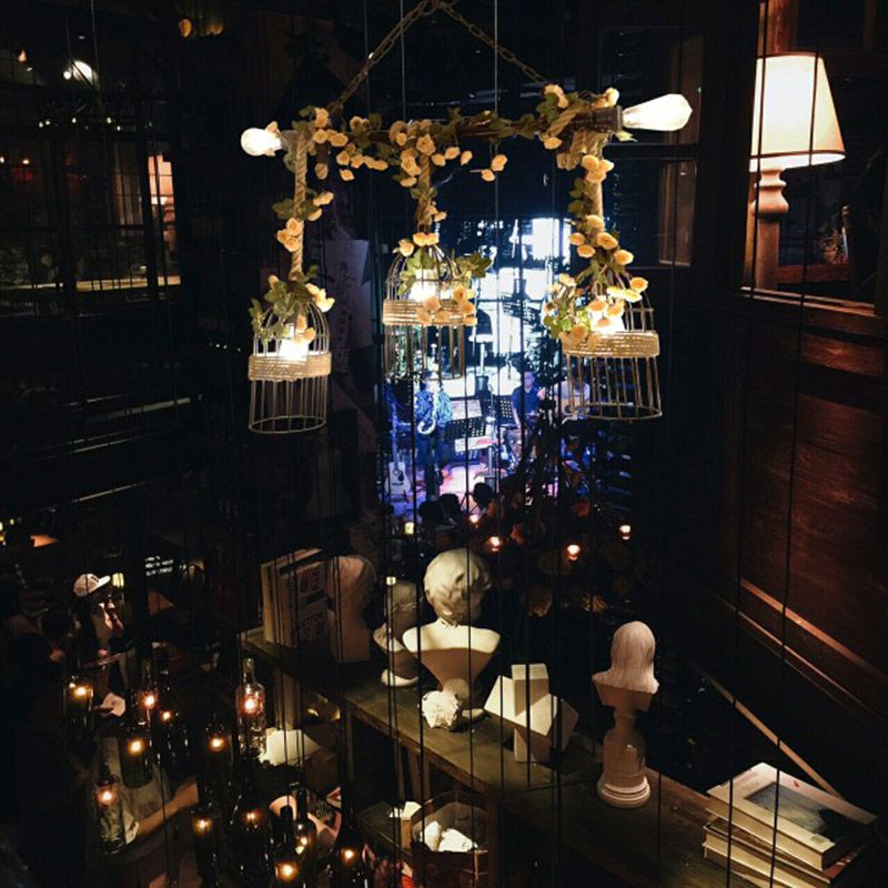 Luz de colgante de isla beige estilo vintage de cuerda de cuerda pájaro accesorio de iluminación colgante