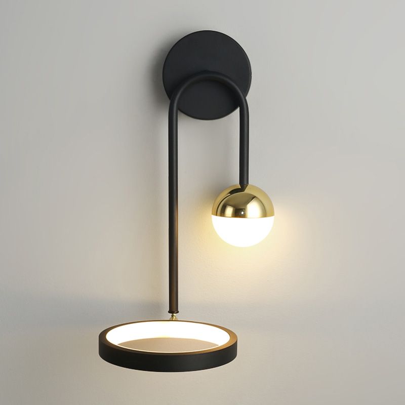 Black Metal LED Wall Lamp 2 Light Hanging Wall Sconce Lamp with Glass Globe and Acrylic Shade