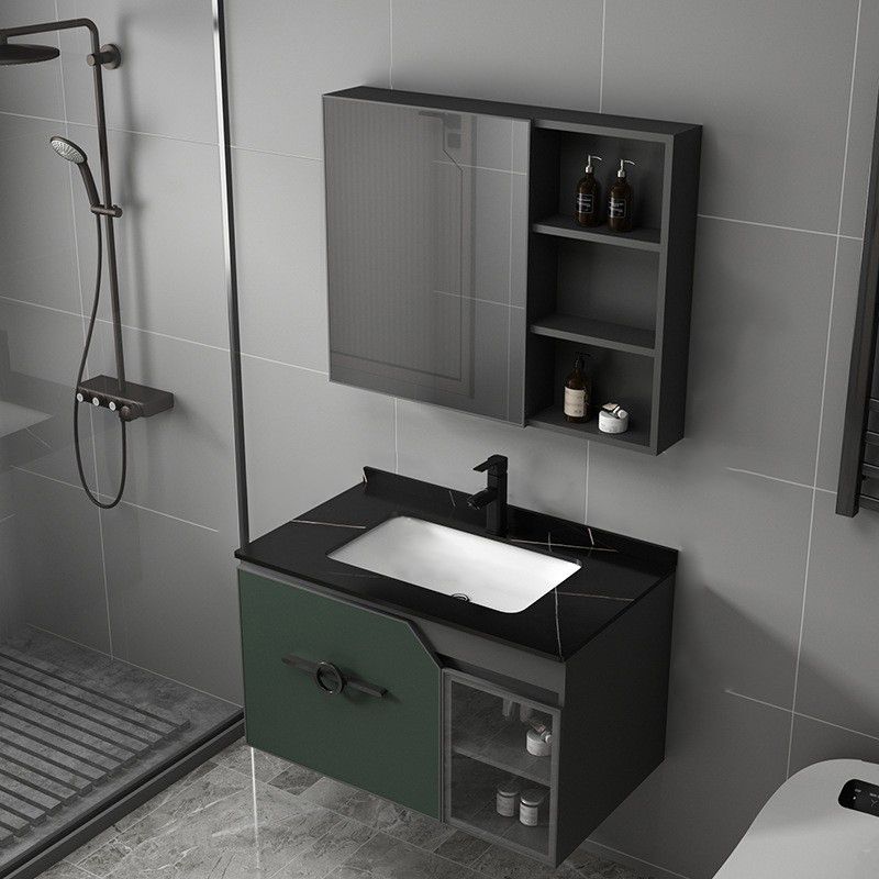 Metal Frame Bath Vanity Mirror Rectangle Wall Mount Single Sink Bathroom Vanity Set