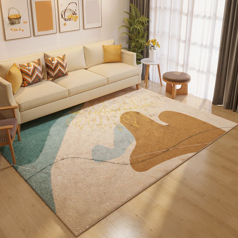 Casual Orange Rug Polyester Plants Rug Washable Rug for Living Room