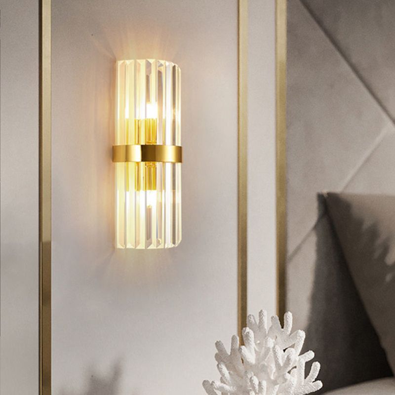 Modern Crystal Wall Light Geometric Gold 18" Wide Wall Sconce for Living Room