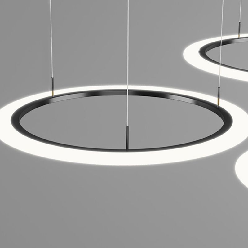 Luces de lámpara de lámpara de sombra redonda moderna accesorios de iluminación de araña de metal en negro