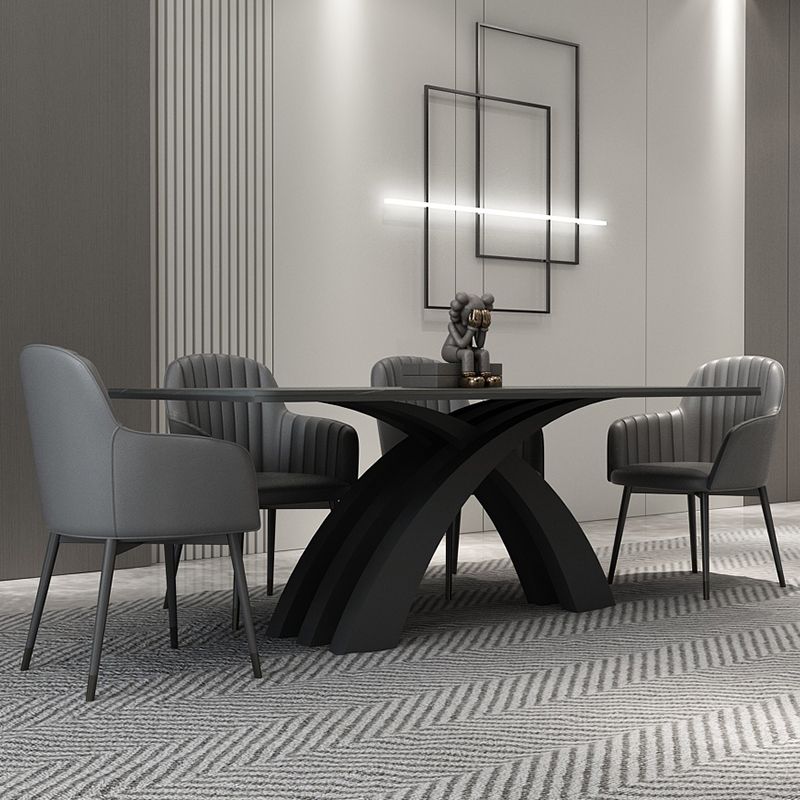 Glam Rectangle Shape Dining Table Sintered Stone Top Standard Dining Table for Kitchen