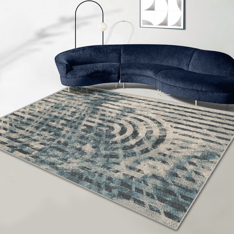 Blue Modern Carpet Tie-Dye Pattern Polyester Area Rug Non-Slip Backing Rug for Living Room
