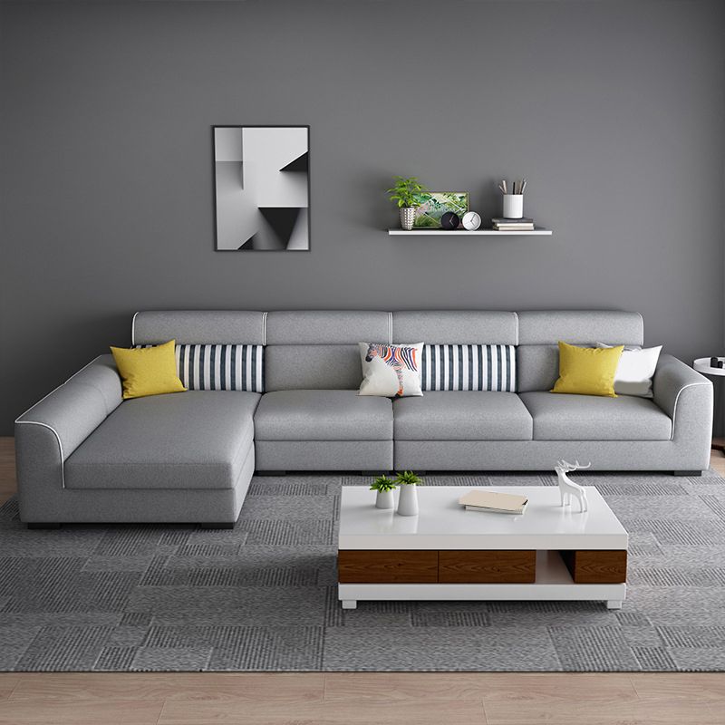 Square Arm 35 Inch High Sectionals in Grey Removable Cushions Sectionals