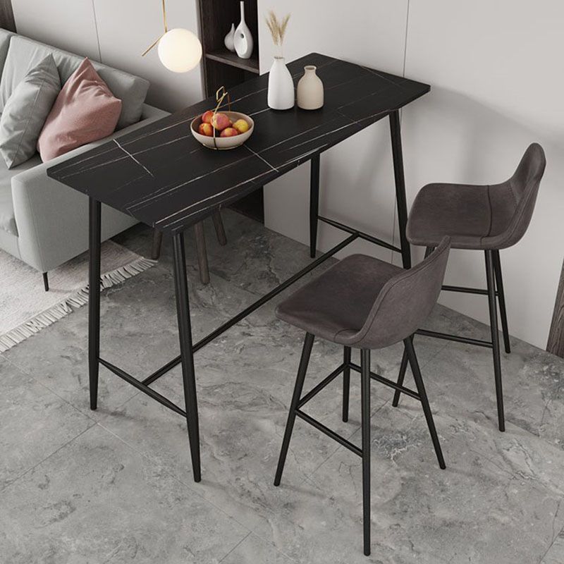 Industrial Black Metal Bar Table Faux Marble Rectangle Top Bistro Table - 47" x 23" x 41"