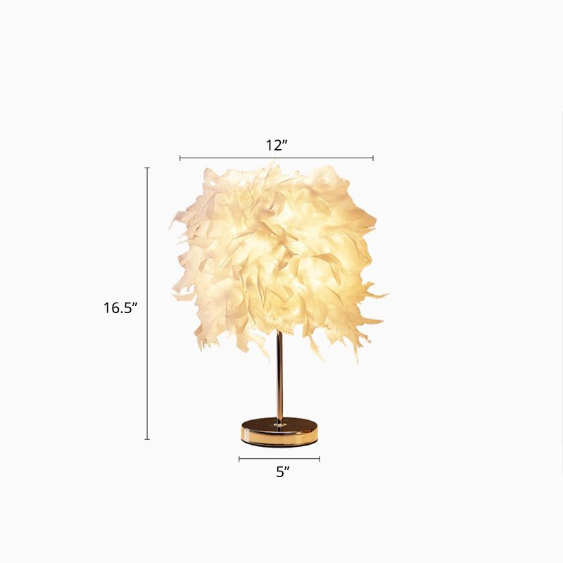 White Cylindrical Night Table Light Simplicity Single Bulb Feather Nightstand Lamp