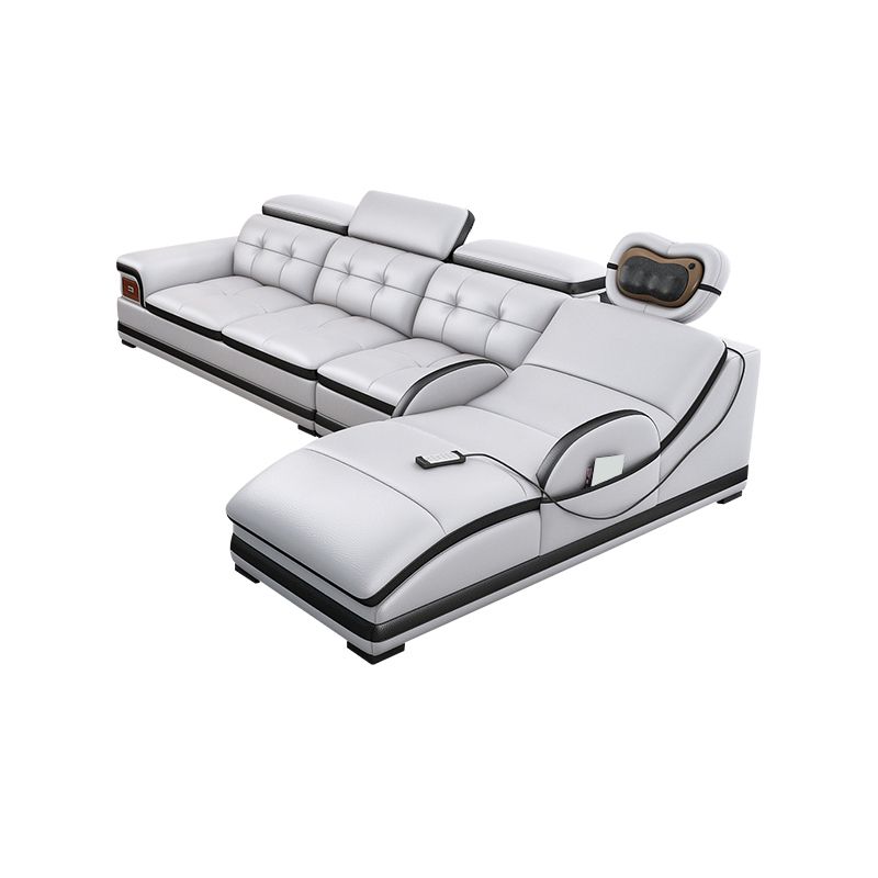 Modern Tufted Power Sectional & Chaise Gray Genuine Leather Sectional Sofa with Storage