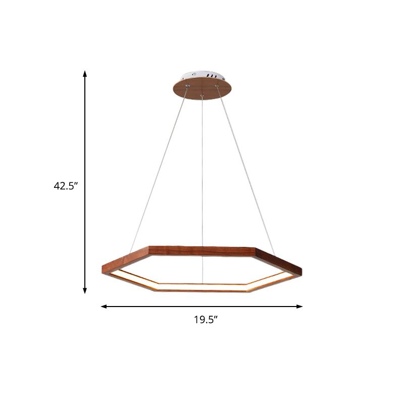 Hexagonal Pendant Chandelier Contemporary Acrylic LED Light/Dark Wood Hanging Ceiling Light, 16"/19.5"/23.5" Wide
