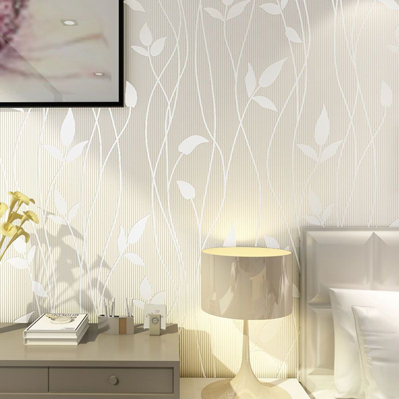 Fresh Botanical Leaf Wallpaper Roll Stain-Resistant Non-Pasted Wall Decor, 33-foot x 20.5-inch