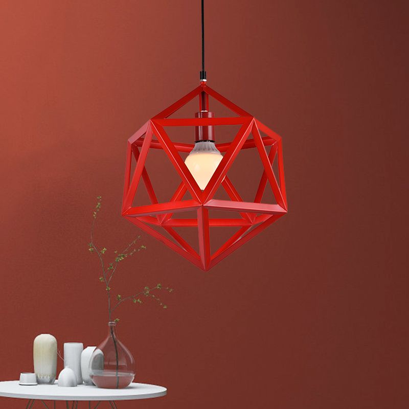 Geometric Metal Pendant Light Industrial Single Light Dining Room Hanging Lamp in Blue/White/Yellow