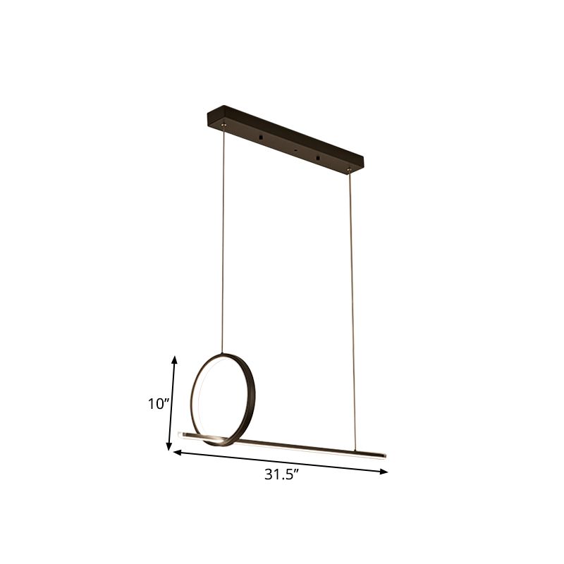 Linear and Ring Island Lighting Minimalistic Iron 1/2-Head Black LED Hanging Light Fixture