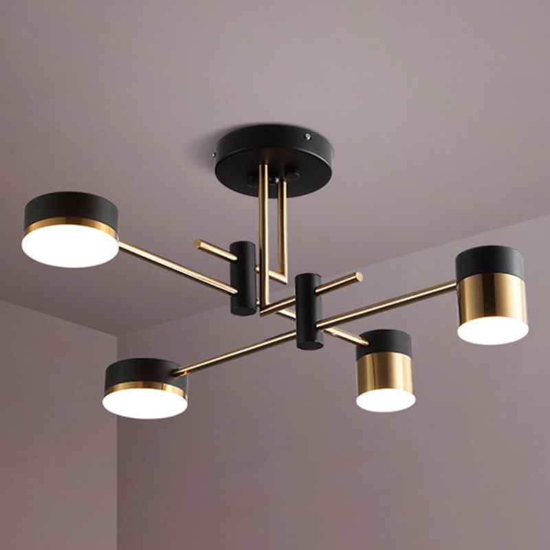 Modern Metal Radial Hanging Chandelier Light Drum Shade LED Suspension Light in Black for Living Room