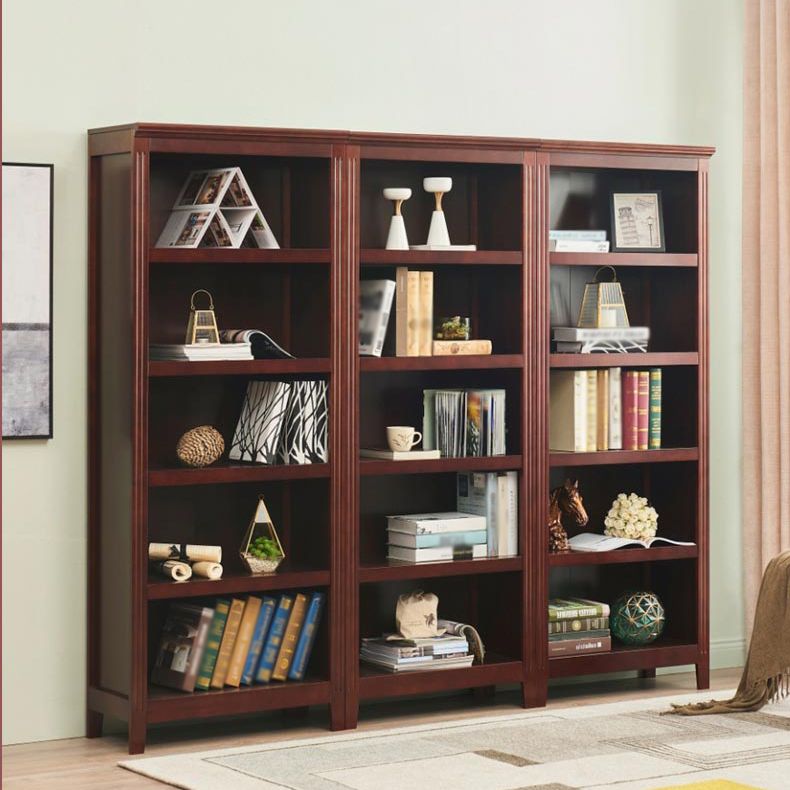 Contemporary Style Bookshelf Solid Wood Closed Back Bookcase for Office and Home