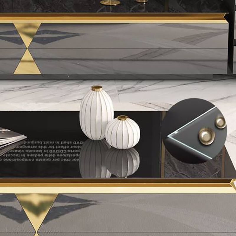 16" W Glam TV Media Stand Enclosed Storage Glass TV Media Console with Drawers