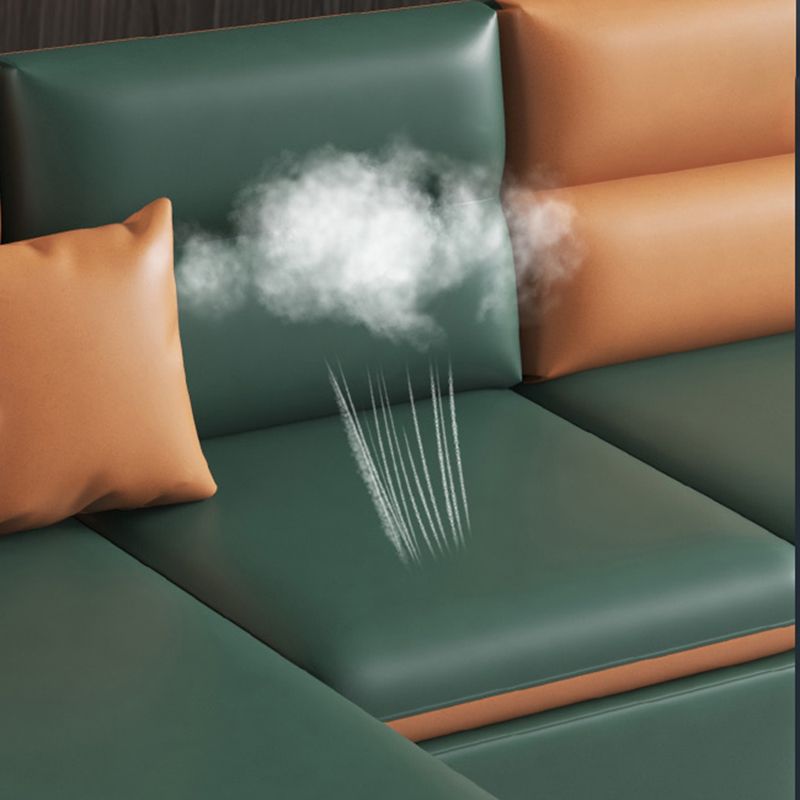 Contemporary Faux Leather Square Arm Sofa with Bolster Pillows, Stain Resistant