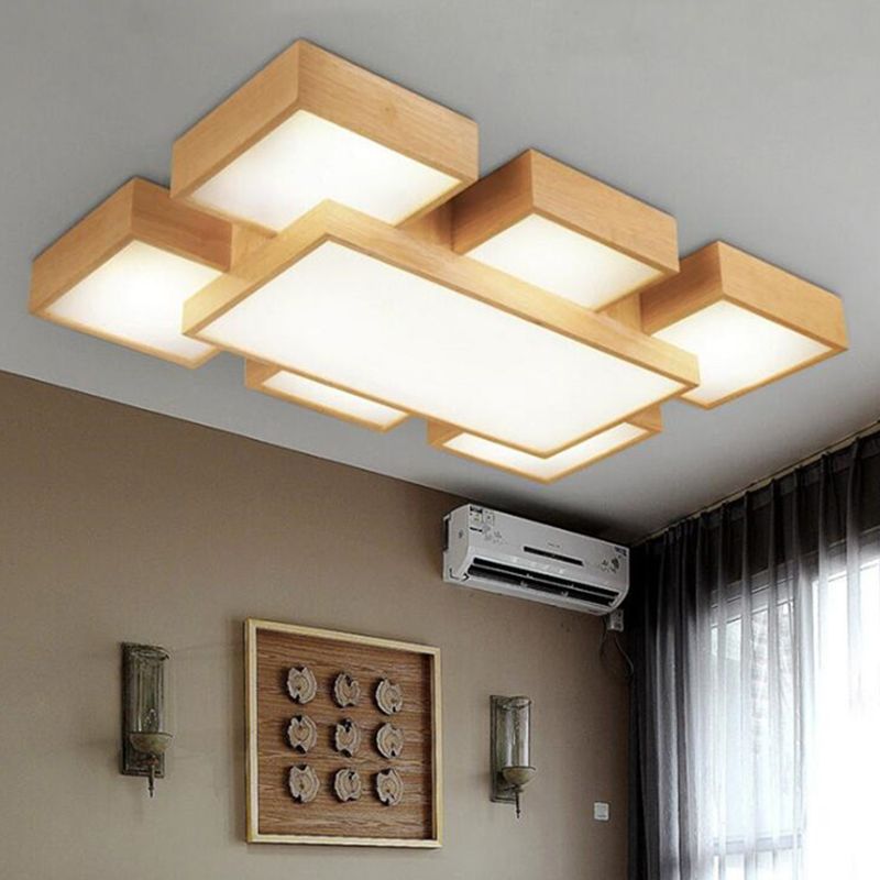 Splicing Squares Flush Mount Lighting Minimalism Wooden LED Wood Ceiling Mounted Fixture