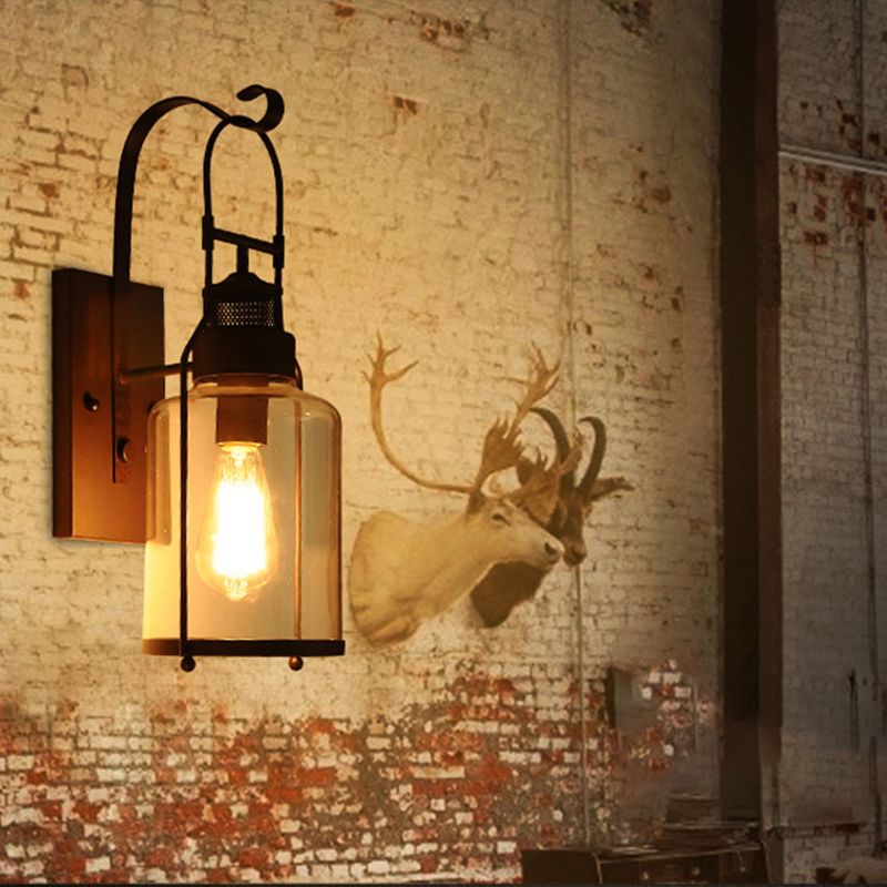 Iron and Glass Wall Lamp Industrial Style Black / White / Rust Wall Sconce