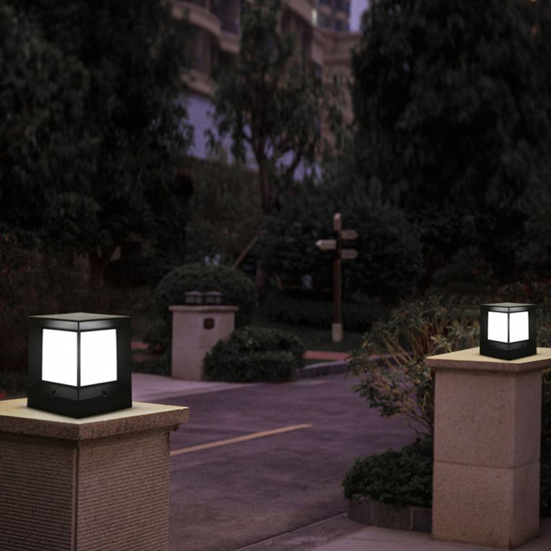 Modern Rectangle Shape Solar Energy Pillar Lamp with Acrylic Shade for Outdoor