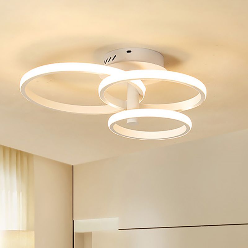 Luz de techo de montura de montura de anillo apilado nórdico marrón acrílico/blanco 23.5 "/19.5" Luz de techo de dormitorio LED de ancho de ancho en cálido/blanco