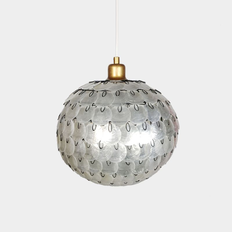 Modernisme 1 lumière suspendue suspendue sphère argent pendant plafond lampe avec une teinte de coquille