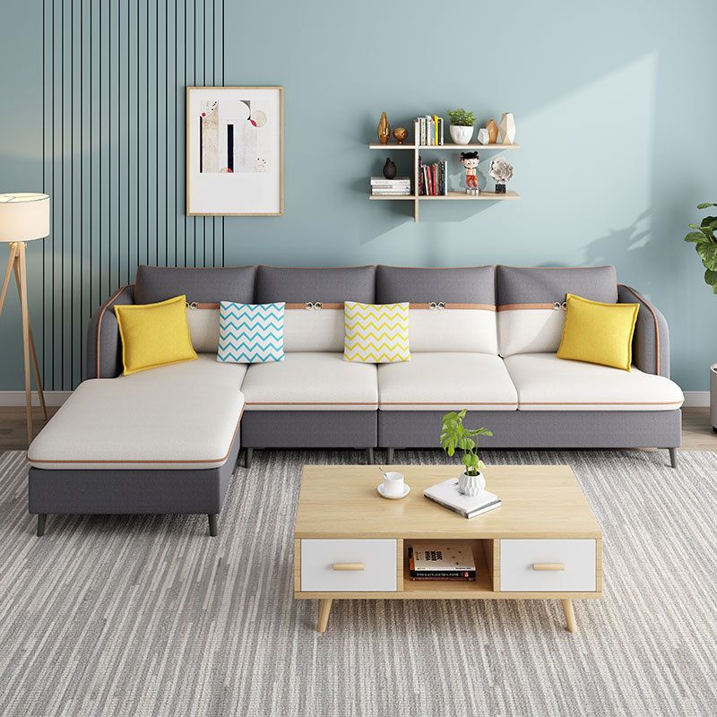 Square Arm Pillow Back Sectional Ottoman Included 4-seat Sectional Sofa