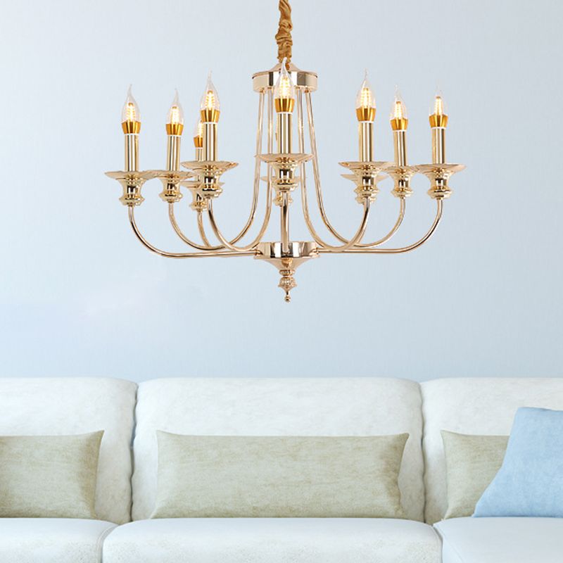 Candle Metal Chandelier Lighting Classic 10 Lights Dining Room Pendant Lighting in Gold