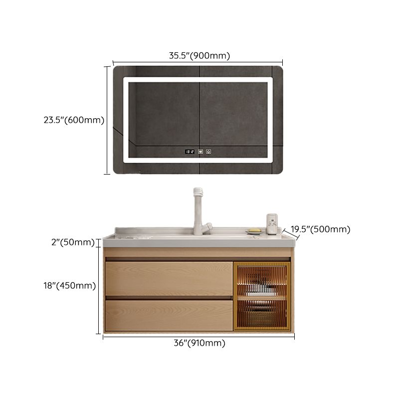 Wall Mount Vanity Mirror Single Sink Rectangle Door Wood Vanity with Drawers