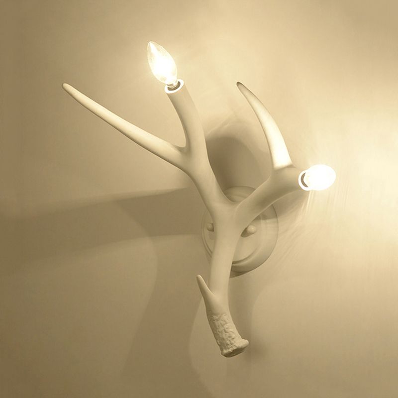 Hars Antler -vormige wand SCONCE Hedendaagse stijl 2 Lichten witte wandverlichting voor restaurant