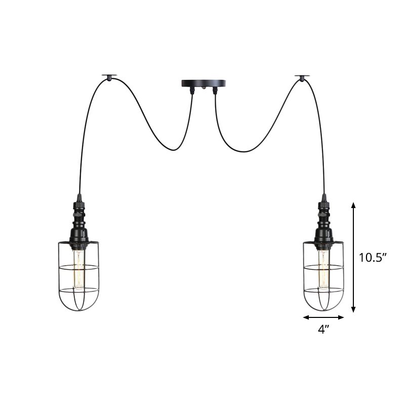 2/3/6 lampen Swag hanglampverlichting Antiqued Caged Iron Mini Meerdere hangende lamp in het zwart