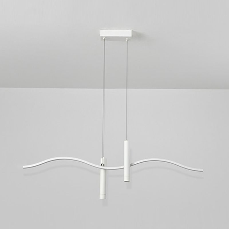 Unique Shape Hanging Lamp Modern 3 Lights Island Chandelier Lights in White Finish