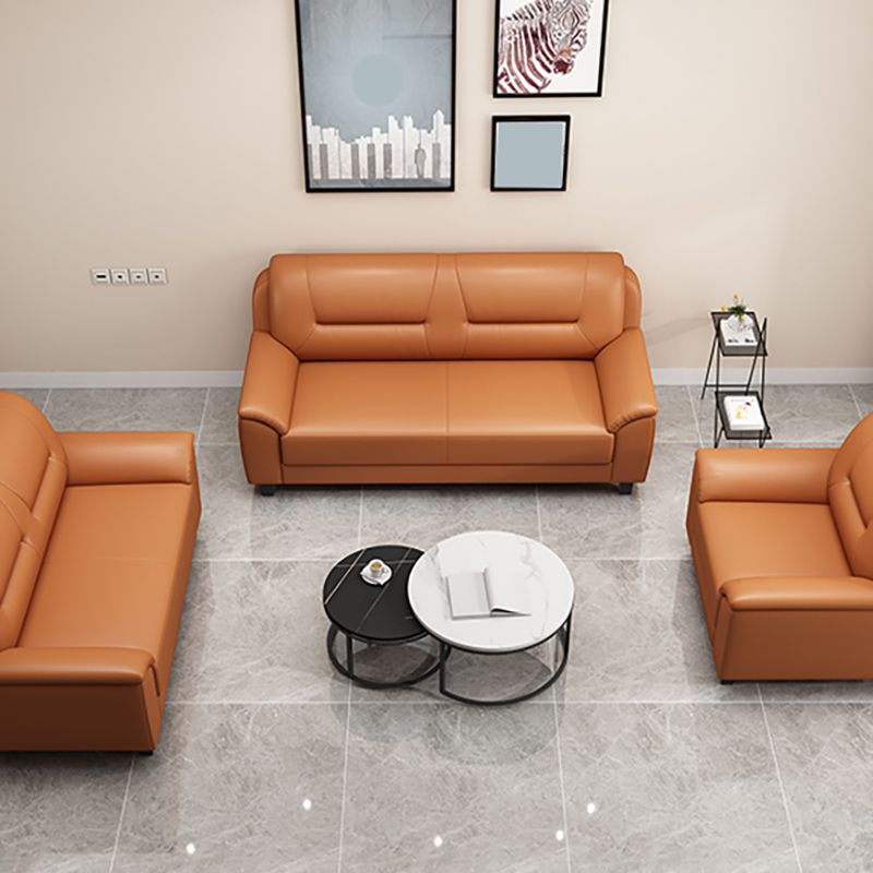 31.50" H Faux Leather Pillow Top Arm Sofa with Cushions for Living Room