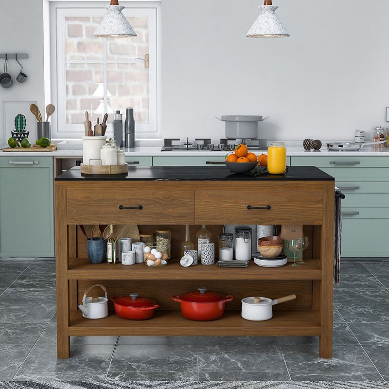 Contemporary Stationary Kitchen Island Set Wood Kitchen Island Set for Home Use